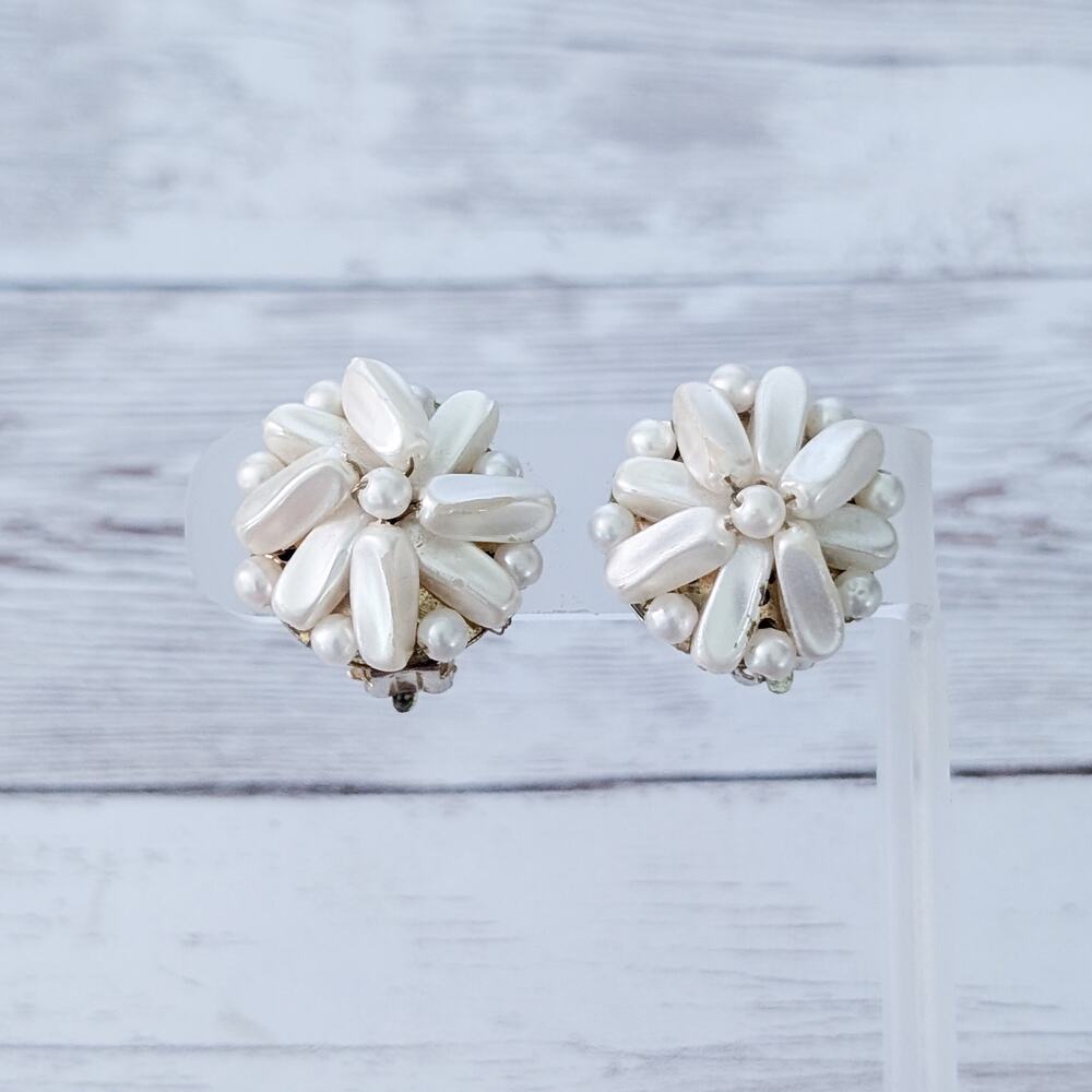 Vintage Clip On Earrings 1" Cream Stamped Hong Kong